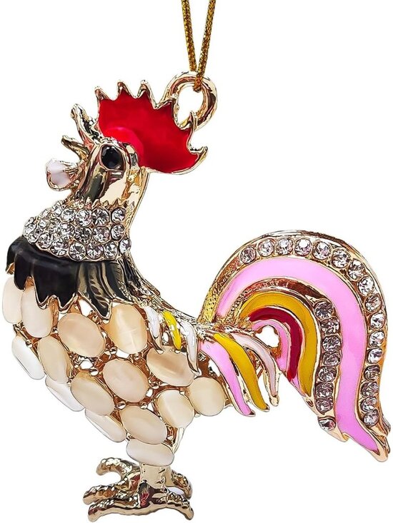 Yxotjhs Other - Chicken Rooster Ornaments for Christmas Tree Metal Rooster with Rhinestones